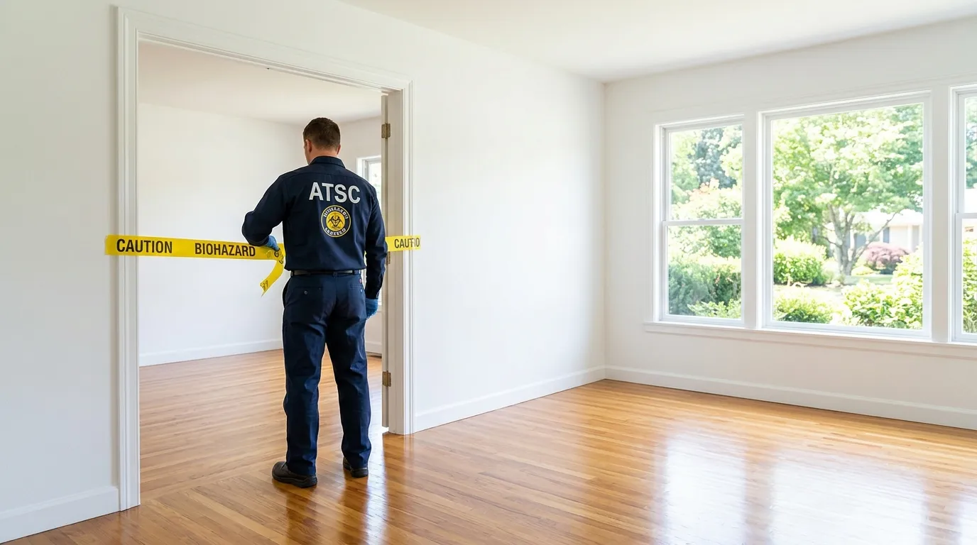 Certified biohazard cleanup crew performing Decomposition Cleanup in West Fens